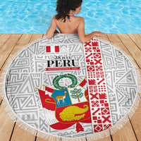 Peru Independence Day Beach Blanket Peruvian Flag Coat of Arms Inca Pattern