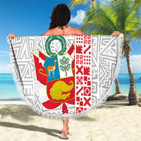 Peru Independence Day Beach Blanket Peruvian Flag Coat of Arms Inca Pattern