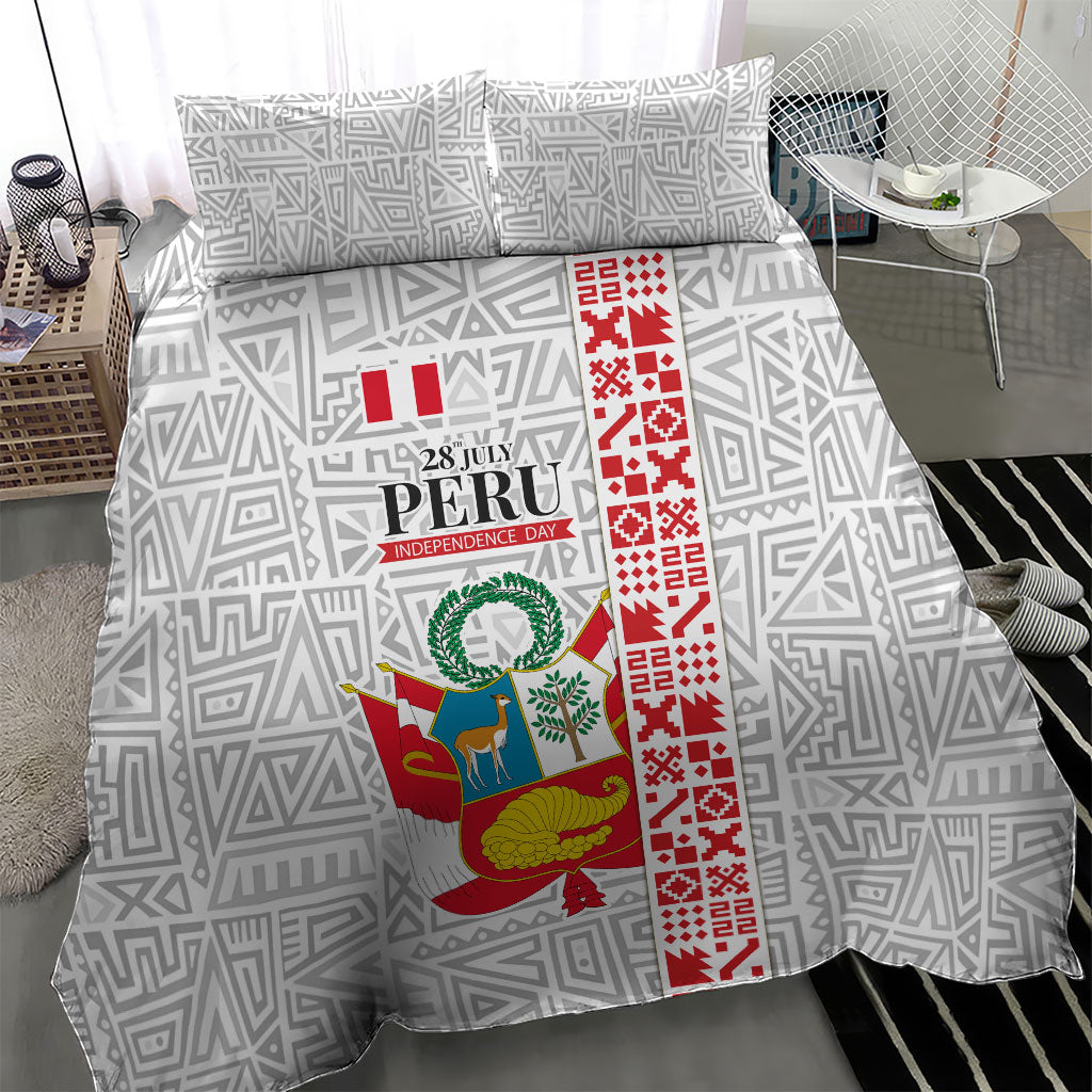 Peru Independence Day Bedding Set Peruvian Flag Coat of Arms Inca Pattern