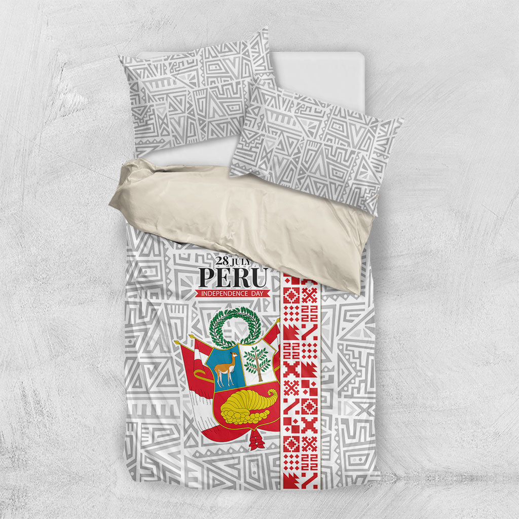 Peru Independence Day Bedding Set Peruvian Flag Coat of Arms Inca Pattern