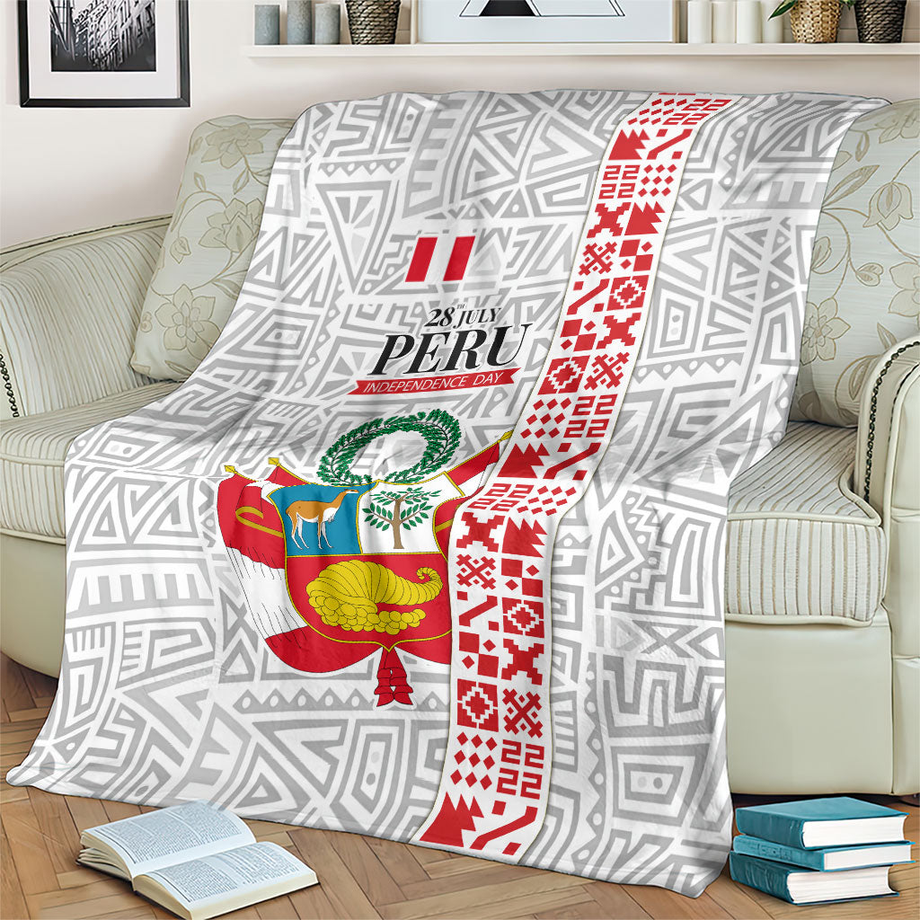 Peru Independence Day Blanket Peruvian Flag Coat of Arms Inca Pattern
