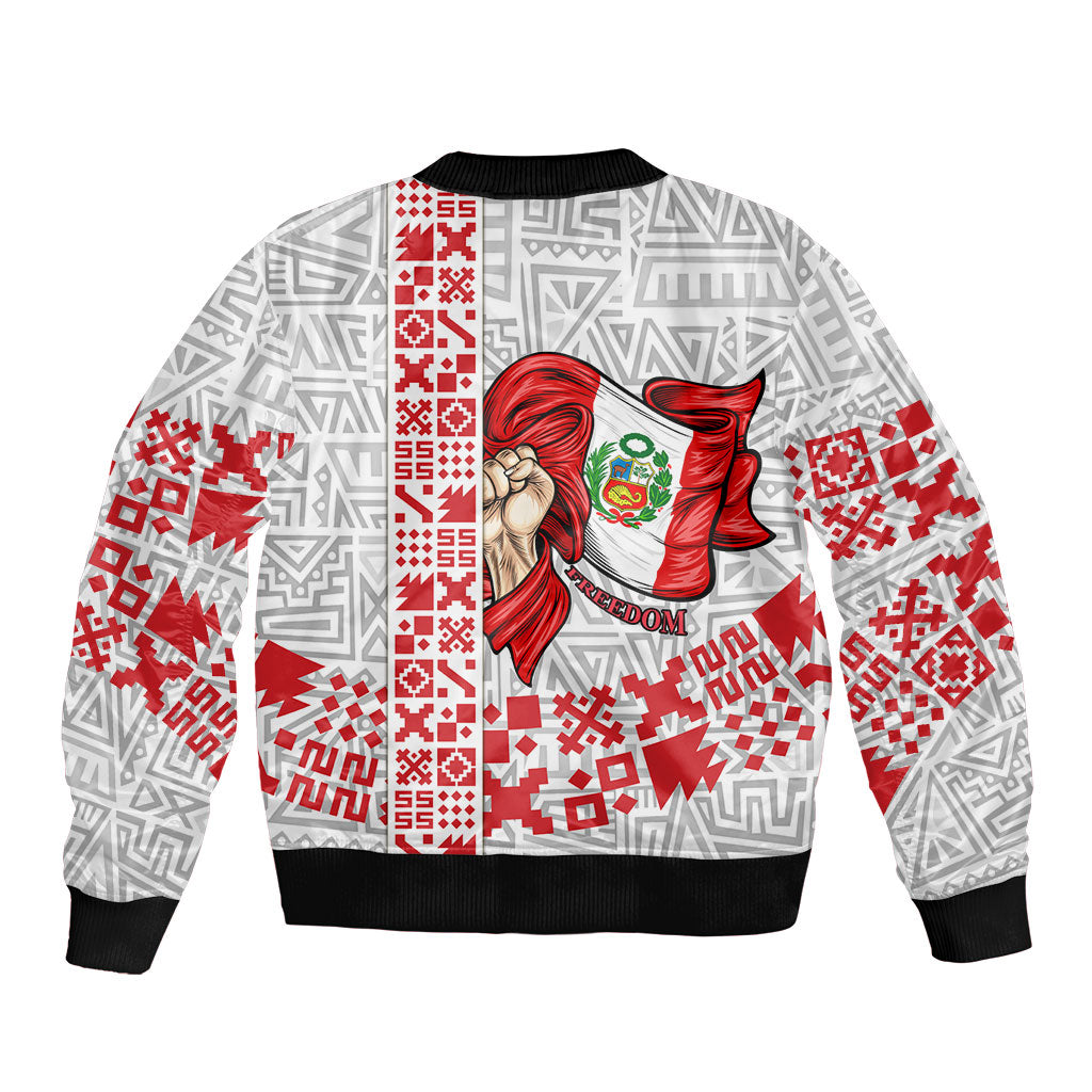 Peru Independence Day Bomber Jacket Peruvian Flag Coat of Arms Inca Pattern