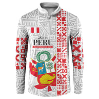 Peru Independence Day Button Sweatshirt Peruvian Flag Coat of Arms Inca Pattern