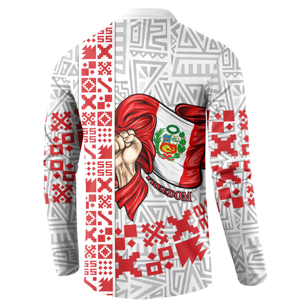 Peru Independence Day Button Sweatshirt Peruvian Flag Coat of Arms Inca Pattern