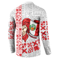 Peru Independence Day Button Sweatshirt Peruvian Flag Coat of Arms Inca Pattern