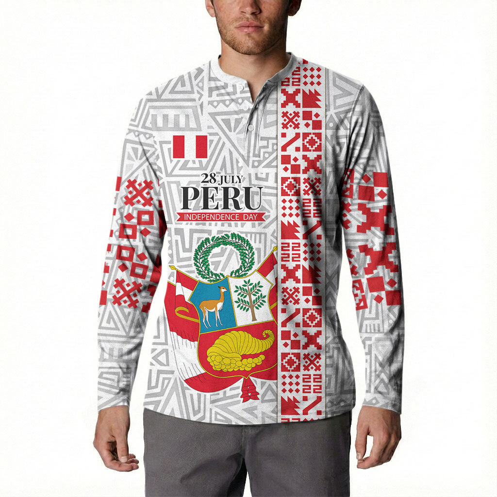 Peru Independence Day Button Sweatshirt Peruvian Flag Coat of Arms Inca Pattern