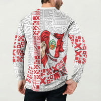 Peru Independence Day Button Sweatshirt Peruvian Flag Coat of Arms Inca Pattern