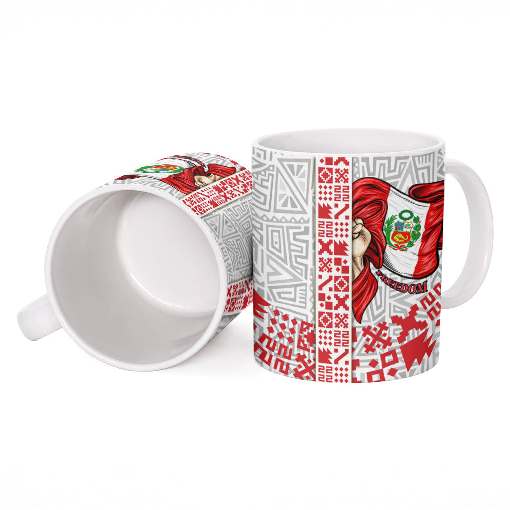 Peru Independence Day Ceramic Mug Peruvian Flag Coat of Arms Inca Pattern