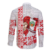 Peru Independence Day Long Sleeve Button Shirt Peruvian Flag Coat of Arms Inca Pattern