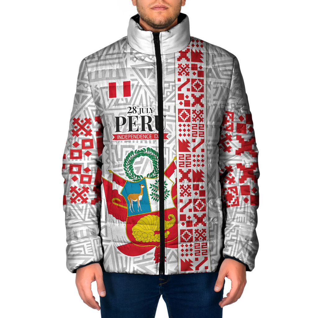 Peru Independence Day Padded Jacket Peruvian Flag Coat of Arms Inca Pattern