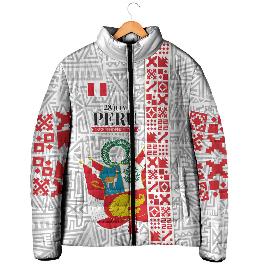 Peru Independence Day Padded Jacket Peruvian Flag Coat of Arms Inca Pattern