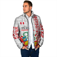 Peru Independence Day Padded Jacket Peruvian Flag Coat of Arms Inca Pattern