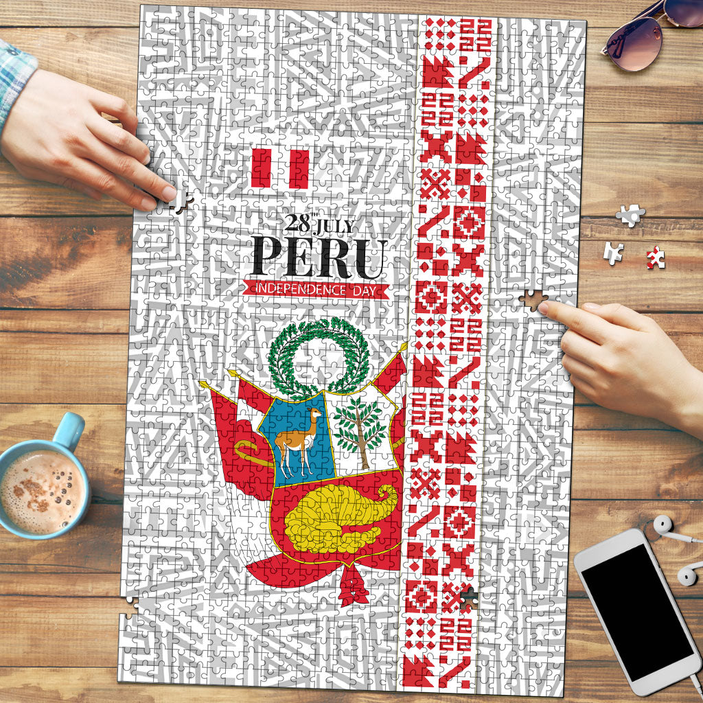 Peru Independence Day Puzzle Peruvian Flag Coat of Arms Inca Pattern