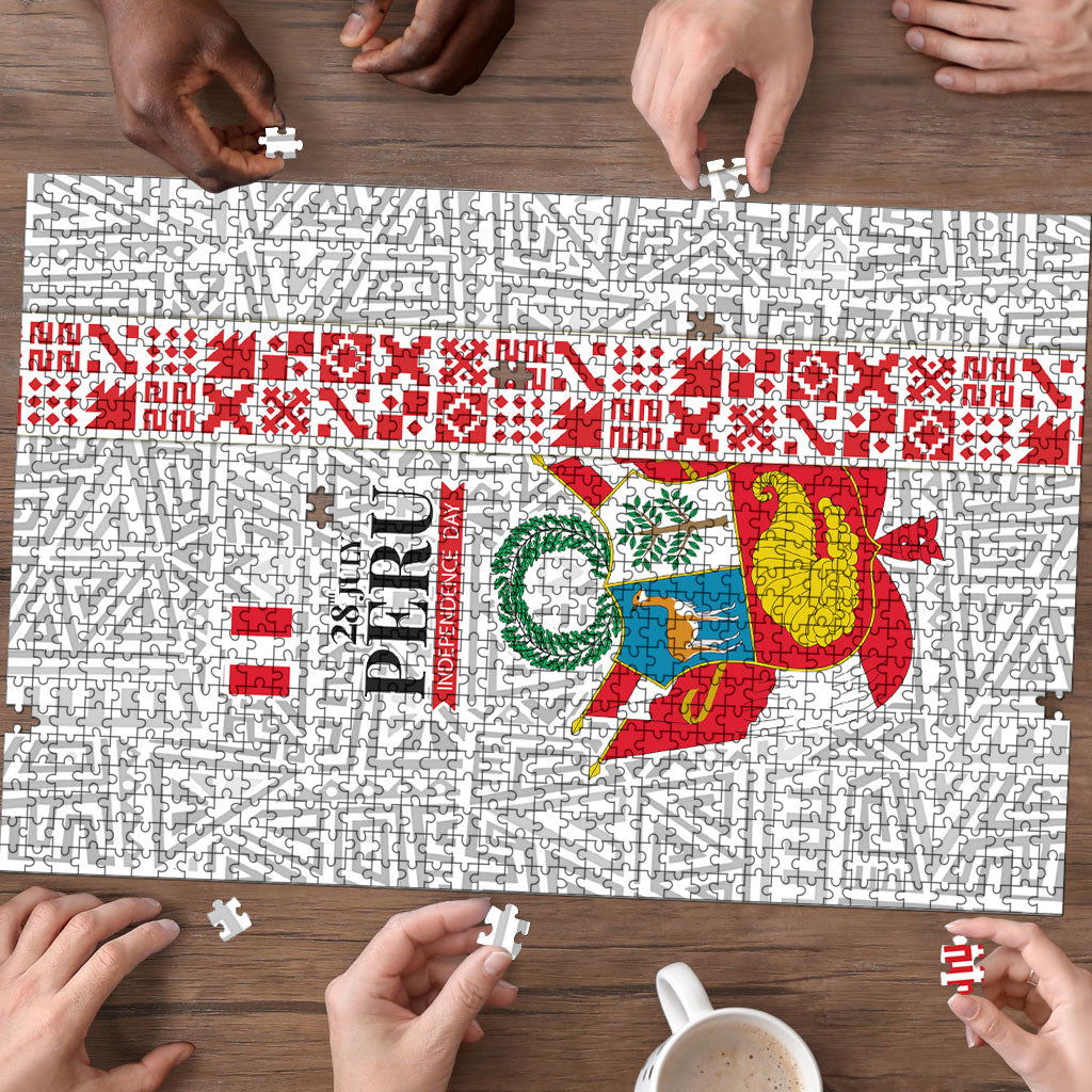Peru Independence Day Puzzle Peruvian Flag Coat of Arms Inca Pattern
