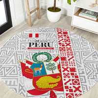 Peru Independence Day Round Carpet Peruvian Flag Coat of Arms Inca Pattern