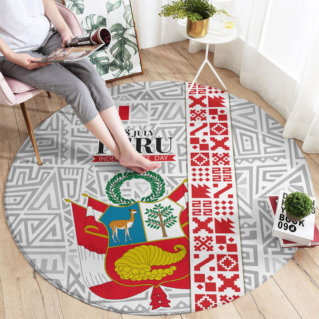 Peru Independence Day Round Carpet Peruvian Flag Coat of Arms Inca Pattern