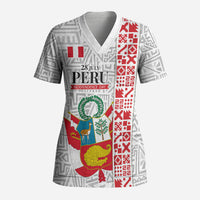 Peru Independence Day Scrub Top Peruvian Flag Coat of Arms Inca Pattern