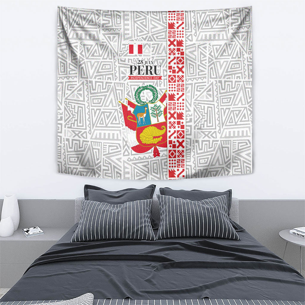 Peru Independence Day Tapestry Peruvian Flag Coat of Arms Inca Pattern