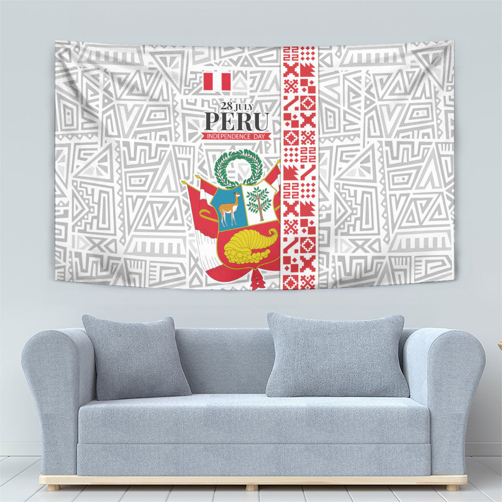 Peru Independence Day Tapestry Peruvian Flag Coat of Arms Inca Pattern