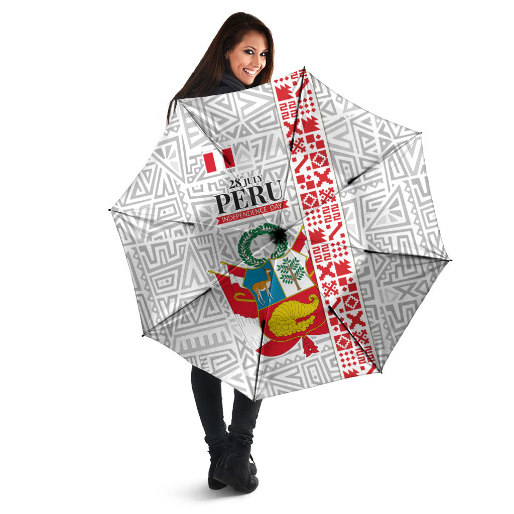 Peru Independence Day Umbrella Peruvian Flag Coat of Arms Inca Pattern