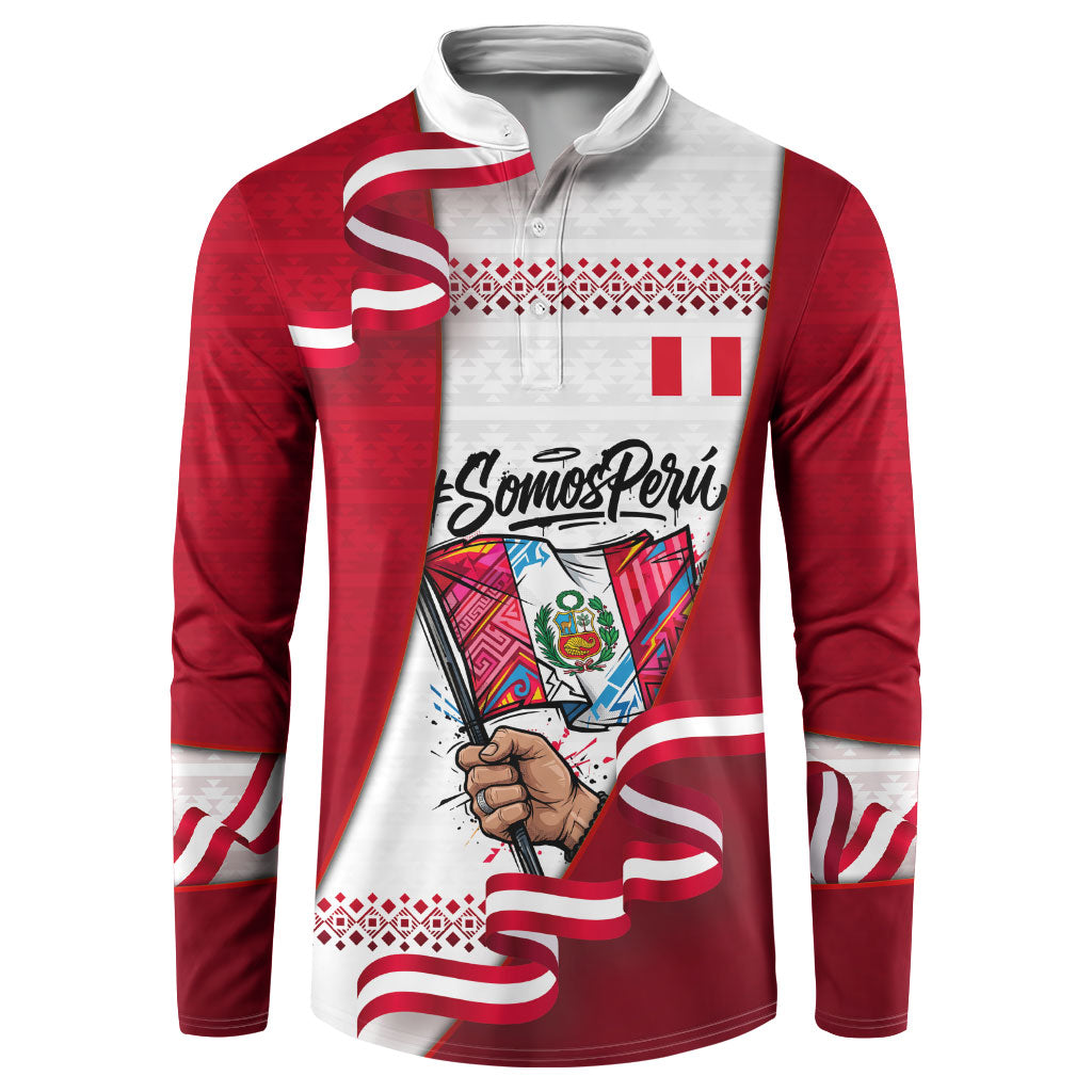 Somos Peru Independence Day Button Sweatshirt Inti Sun God Andean Condor Tribal