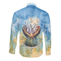 Somalia Liberation Unity Long Sleeve Button Shirt Soomaaliya Script Peace Dove Watercolor
