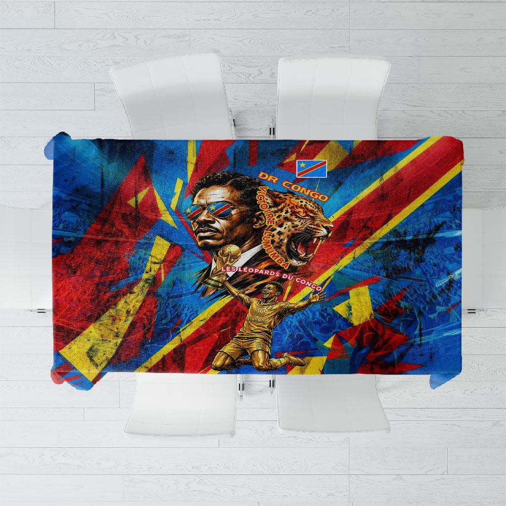 DR Congo Patrice Lumumba Football Victory Tablecloth African Pride Leopard And Flag