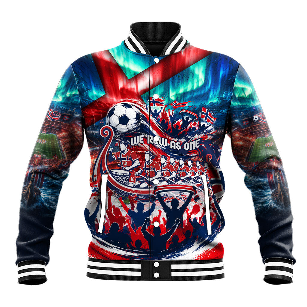 Norway Football Viking Row Baseball Jacket Viking Shield Aurora Borealis Dynamic Art