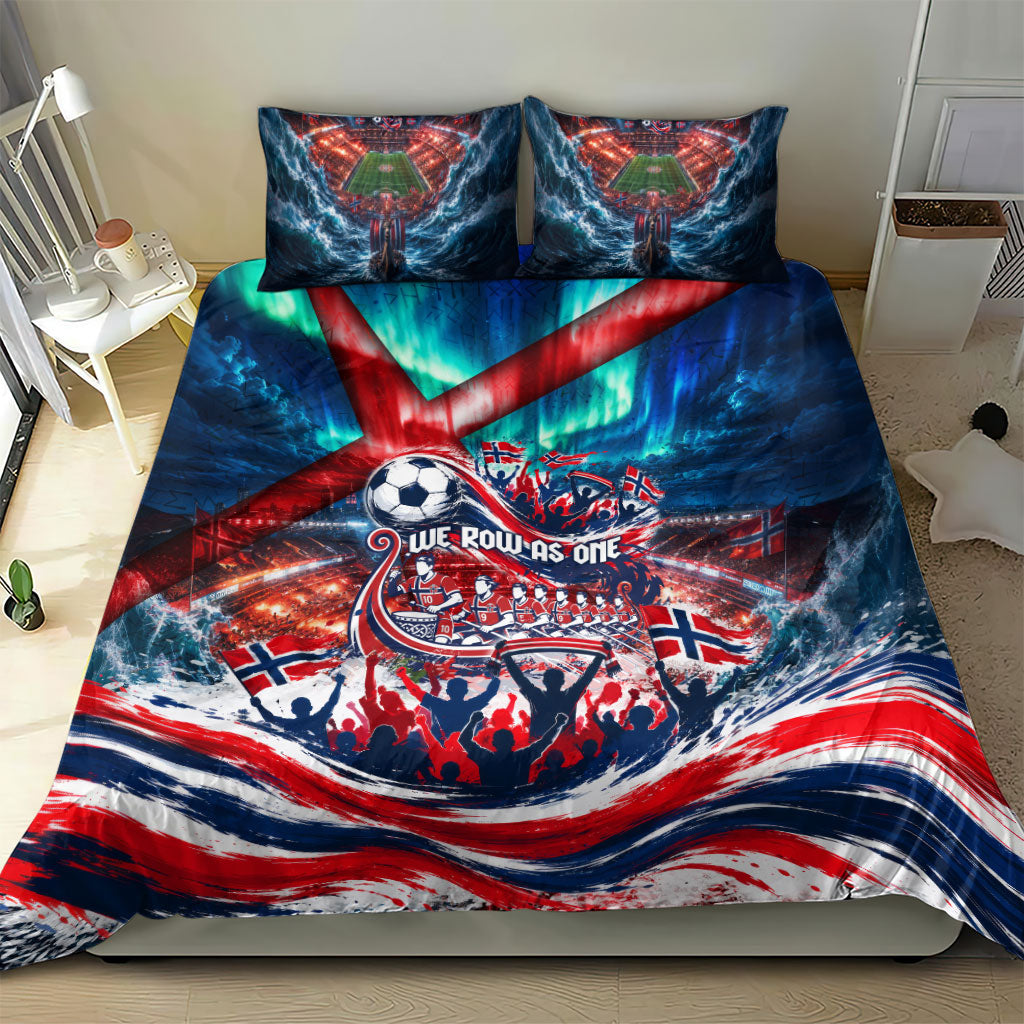 Norway Football Viking Row Bedding Set Viking Shield Aurora Borealis Dynamic Art