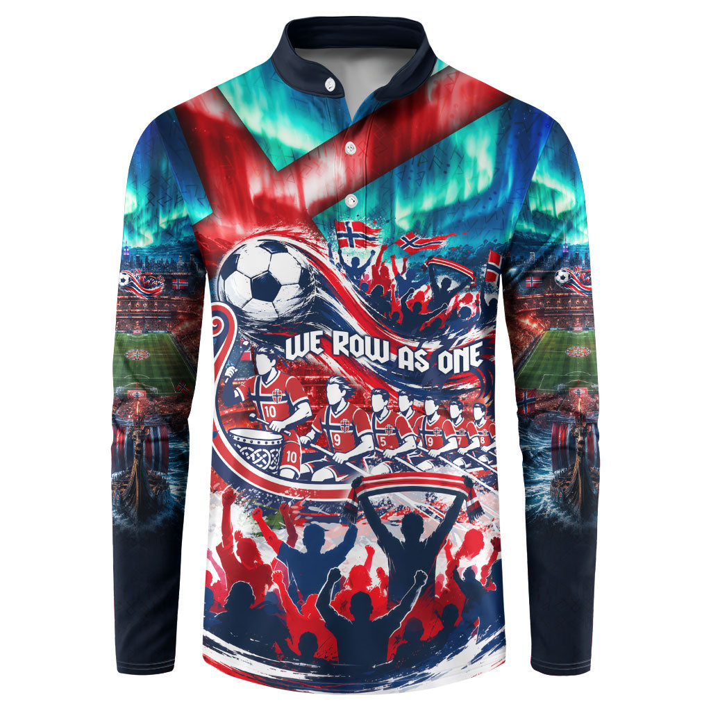 Norway Football Viking Row Button Sweatshirt Viking Shield Aurora Borealis Dynamic Art