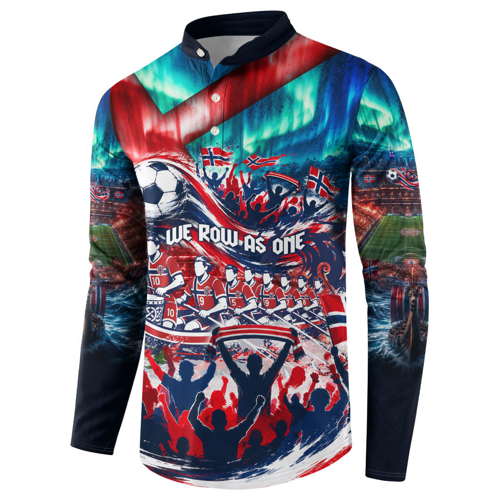 Norway Football Viking Row Button Sweatshirt Viking Shield Aurora Borealis Dynamic Art