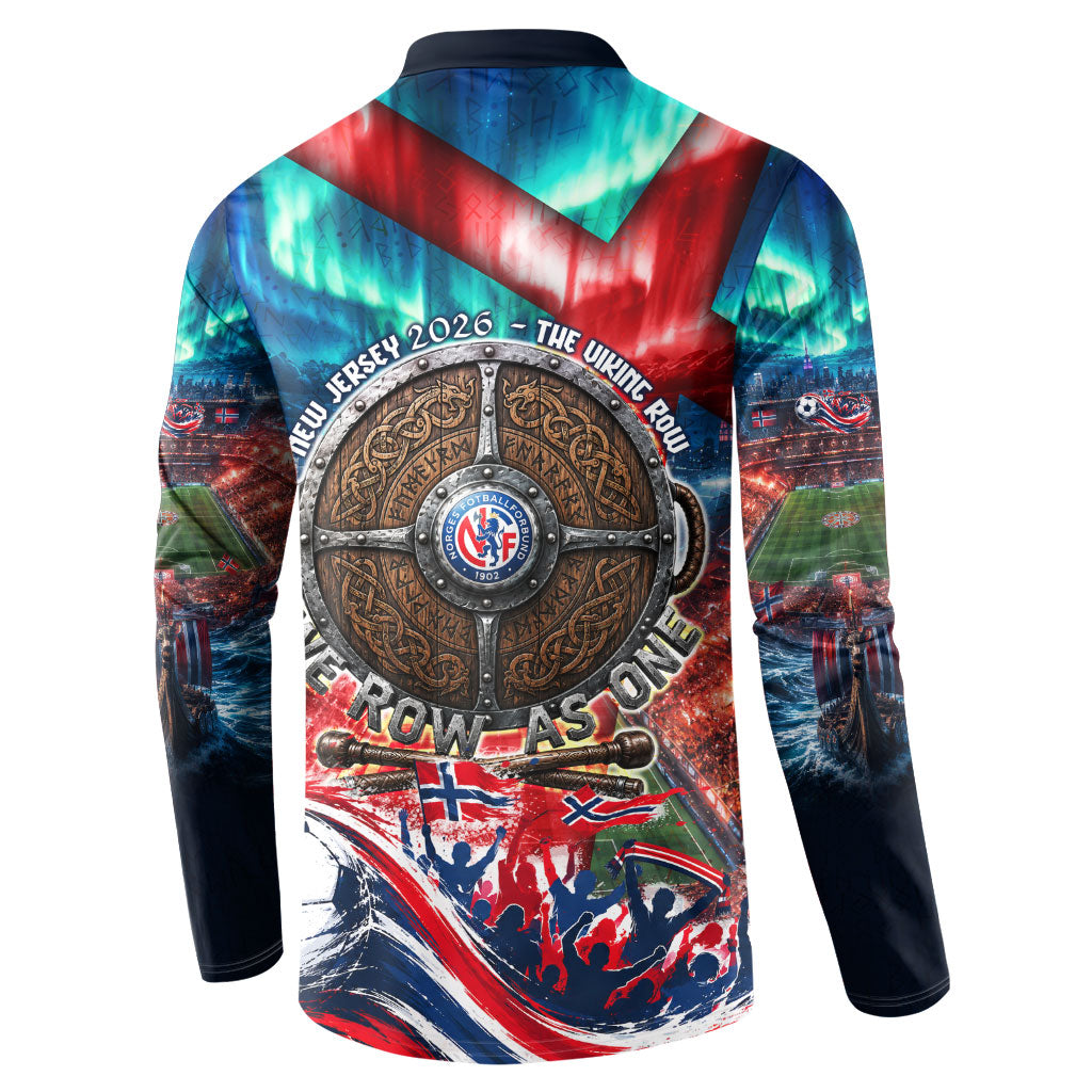 Norway Football Viking Row Button Sweatshirt Viking Shield Aurora Borealis Dynamic Art