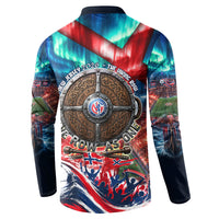 Norway Football Viking Row Button Sweatshirt Viking Shield Aurora Borealis Dynamic Art