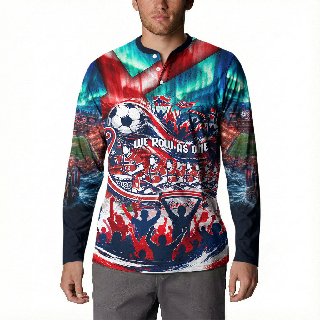 Norway Football Viking Row Button Sweatshirt Viking Shield Aurora Borealis Dynamic Art