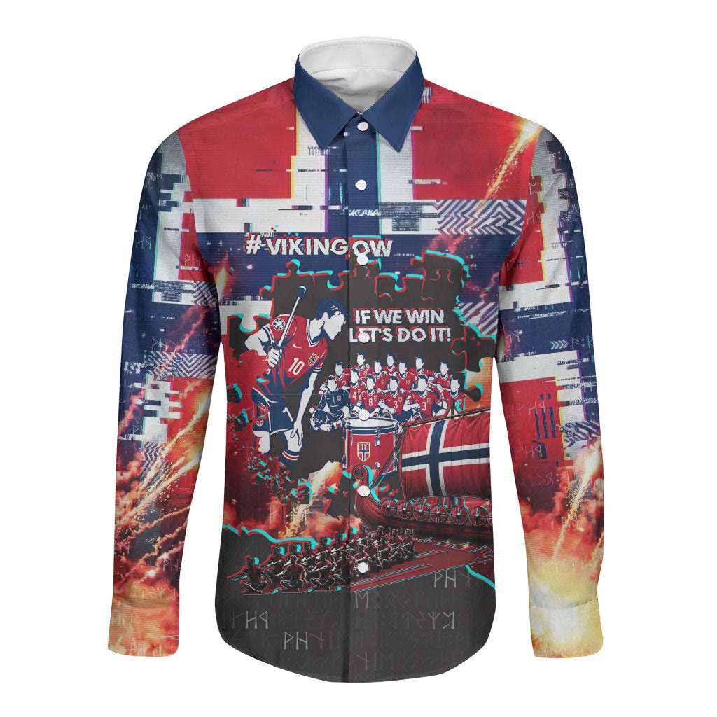 Norway Football Viking Row Long Sleeve Button Shirt Flag Nordic Footballer - If We Win Lets Do It