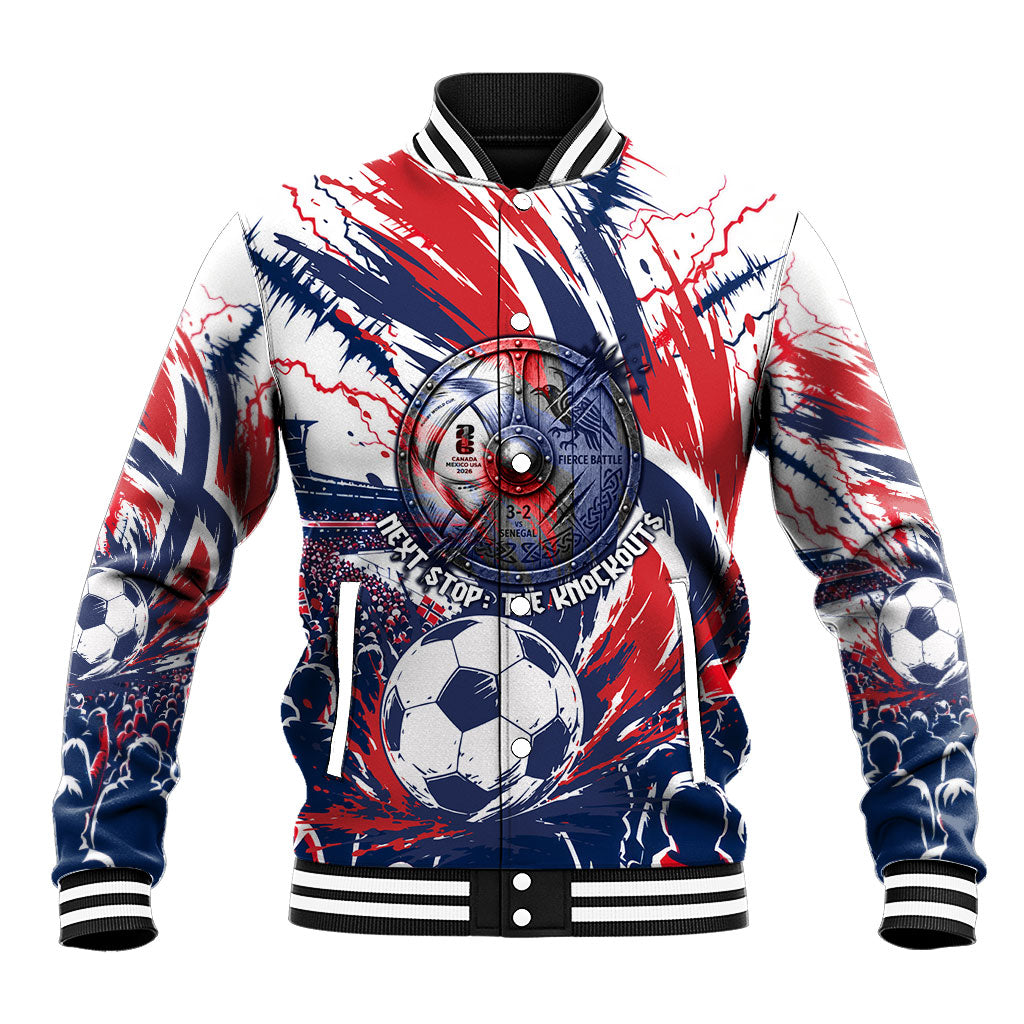 Norway Football From The Fjords To The World Baseball Jacket Viking Shield Paint Splatter Soccer Team