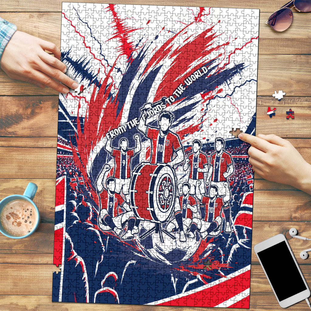 Norway Football From The Fjords To The World Puzzle Viking Shield Paint Splatter Soccer Team