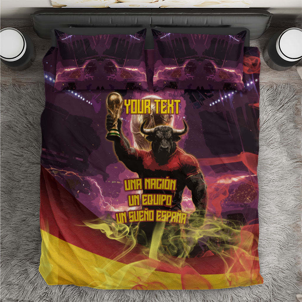 Personalized Spain Football Bull Mascot Bedding Set Spanish Pride Champion Trophy Graphic Art