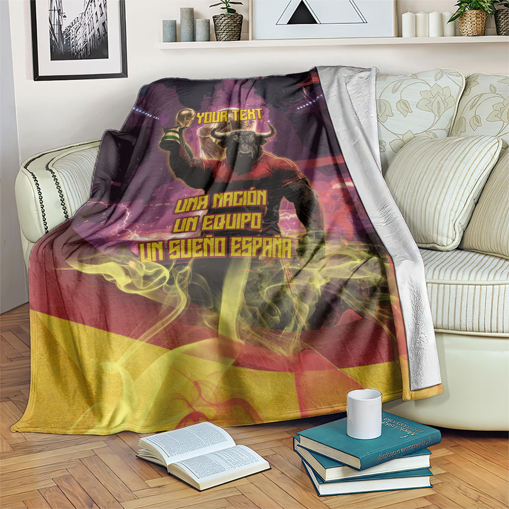 Personalized Spain Football Bull Mascot Blanket Spanish Pride Champion Trophy Graphic Art