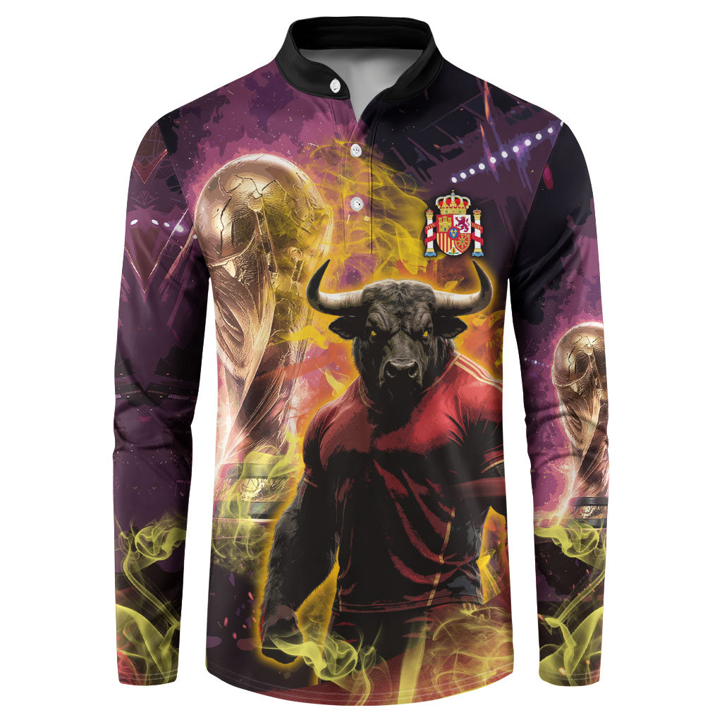 Personalized Spain Football Bull Mascot Button Sweatshirt Spanish Pride Champion Trophy Graphic Art