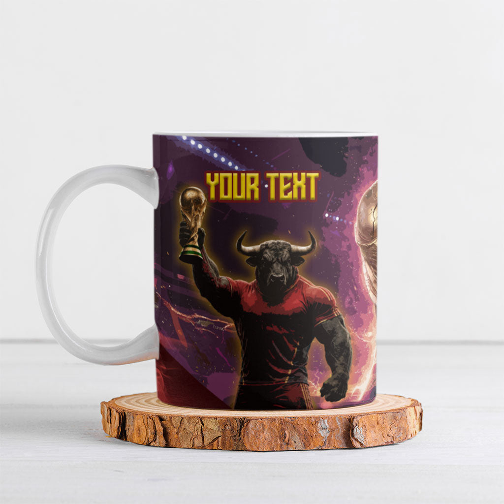 Personalized Spain Football Bull Mascot Ceramic Mug Spanish Pride Champion Trophy Graphic Art