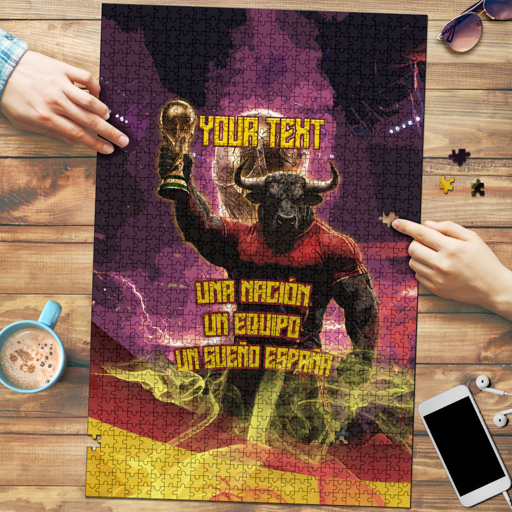 Personalized Spain Football Bull Mascot Puzzle Spanish Pride Champion Trophy Graphic Art