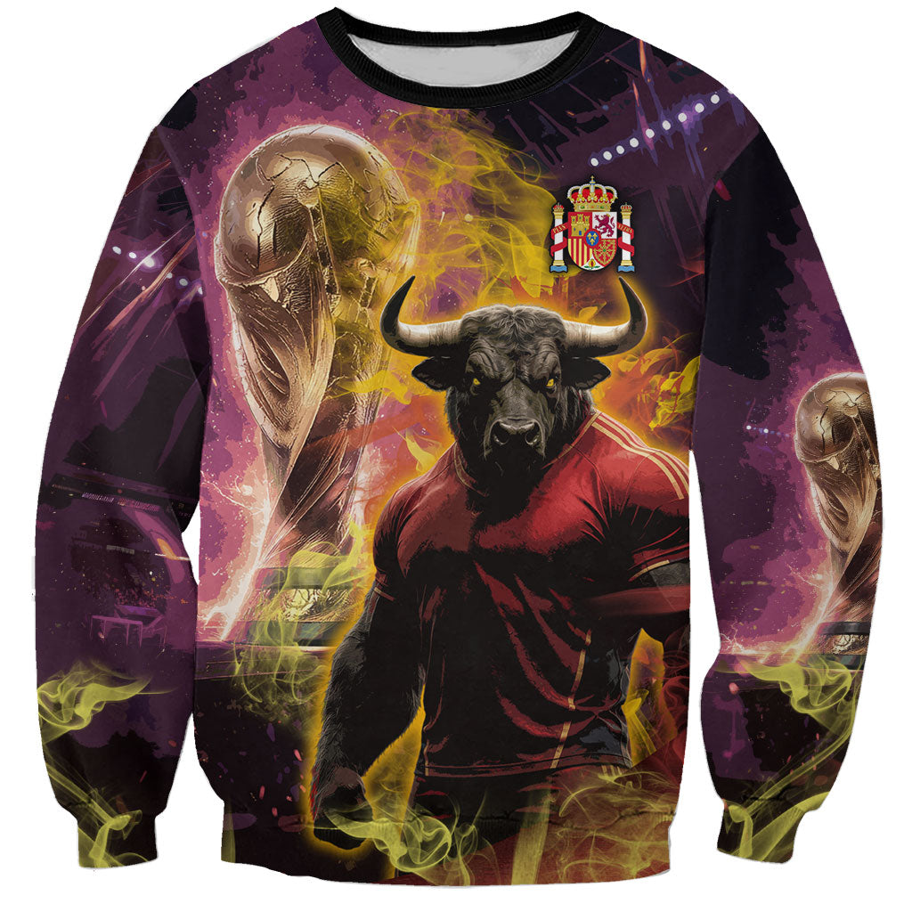 Personalized Spain Football Bull Mascot Sweatshirt Spanish Pride Champion Trophy Graphic Art