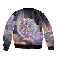Iris Goddess Sleeve Zip Bomber Jacket Rainbow Winged Iris - Pitcher Lyre And Greek Key