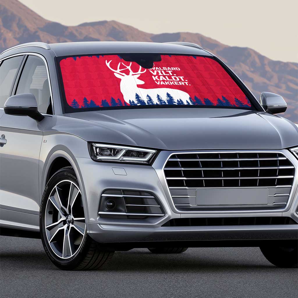 Norway Svalbard Auto Sun Shade with Reindeer Silhouette Forest and Norwegian Flag - Wonder Print Shop