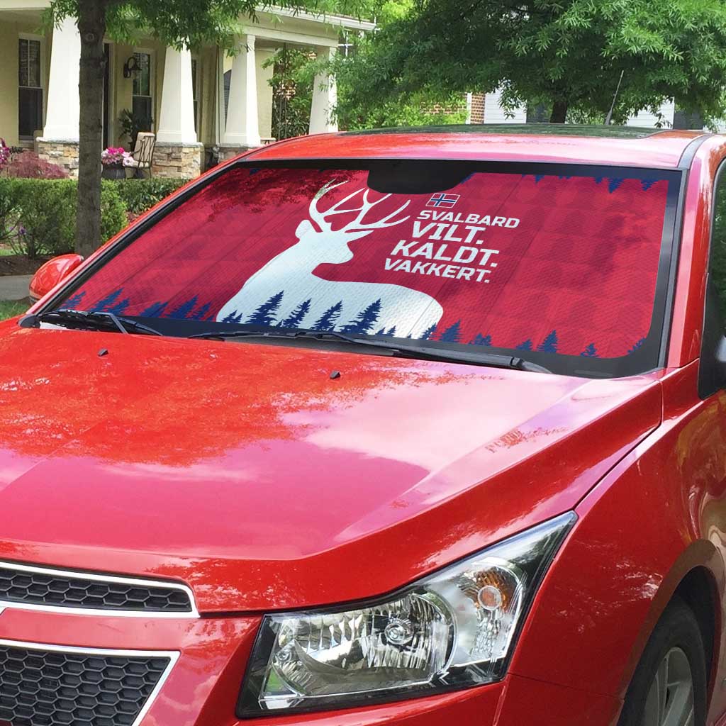 Norway Svalbard Auto Sun Shade with Reindeer Silhouette Forest and Norwegian Flag - Wonder Print Shop