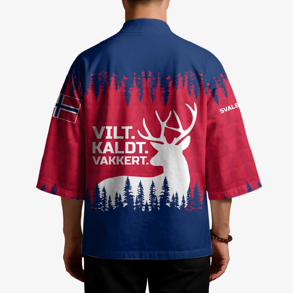 Norway Svalbard Kimono with Reindeer Silhouette Forest and Norwegian Flag - Wonder Print Shop