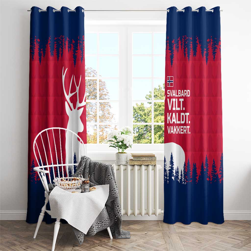 Norway Svalbard Window Curtain with Reindeer Silhouette Forest and Norwegian Flag - Wonder Print Shop