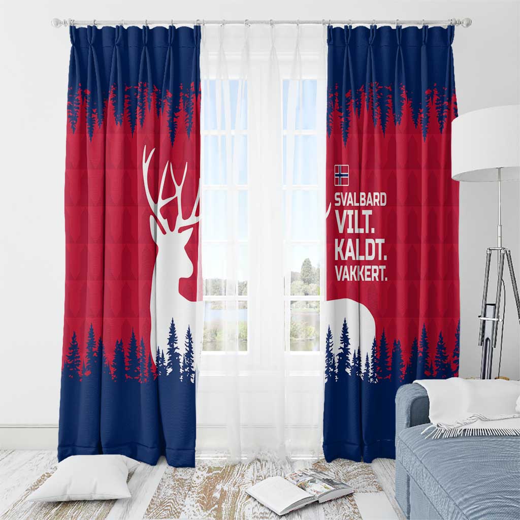 Norway Svalbard Window Curtain with Reindeer Silhouette Forest and Norwegian Flag - Wonder Print Shop
