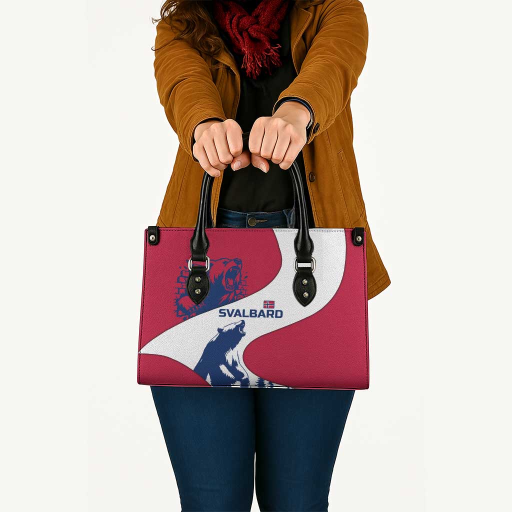 Svalbard Norway Leather Bag with Polar Bear Forest and Norwegian Flag - Wonder Print Shop